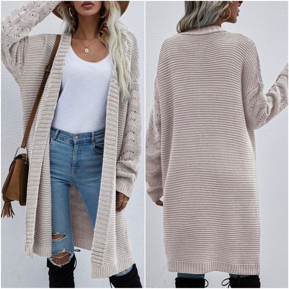 Cozy Beige Oversized Open Front Long Cardigan - Picture 3 of 5